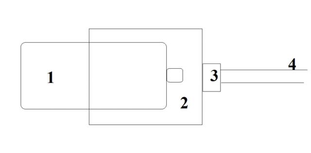 Схематичне зображення пляшкового насоса: 1 - «шток», 2 - циліндр, 3 - шийку циліндра, 4 - шланг
