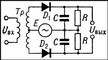 Схеми амплітудного детектора з напівпровідниковим діодом: а - послідовного, б - паралельного;  L до - котушка індуктивності і С до - конденсатор коливального (резонансного) контура;  U вих - вихідна напруга;  R ф - резистор фільтра;  З ф - конденсатор фільтра;  D - напівпровідниковий діод