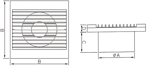 Габаритні і монтажні розміри вентилятора Dospel ZEFIR 100 S