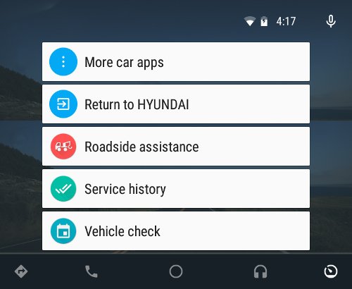 Зокрема в надрах Android Auto знайдені підміню «Vehicle Check» ( «Перевірка автомобіля»), «Service History» ( «Історія сервісу»), «Roadside Assistance» ( «Допомога в дорозі») і «More Car Apps» ( «Ще автомобільні додатки »)
